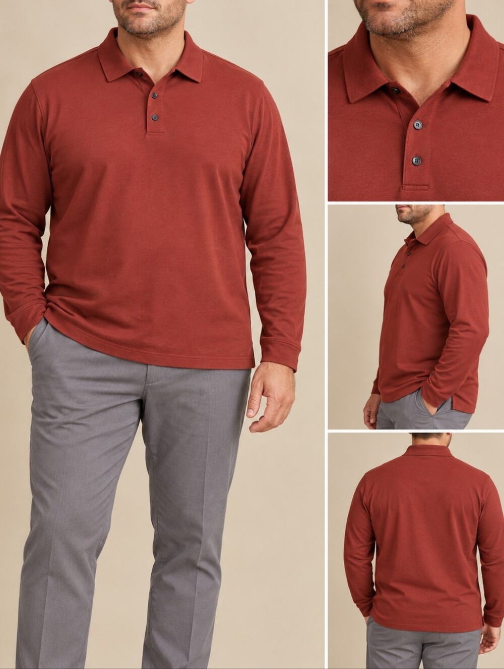 Banana Republic Men’s XXL Rust Red Long Sleeve Polo Shirt 100% Cotton NWOT